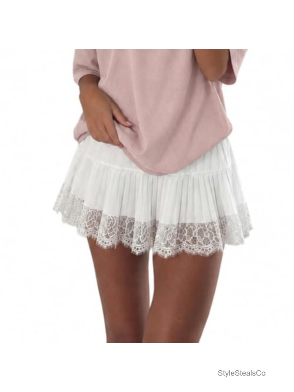 Women Y2K Ruffle Pleated Lace Slip Mini Skirt Stretch Waist Polyester Blend